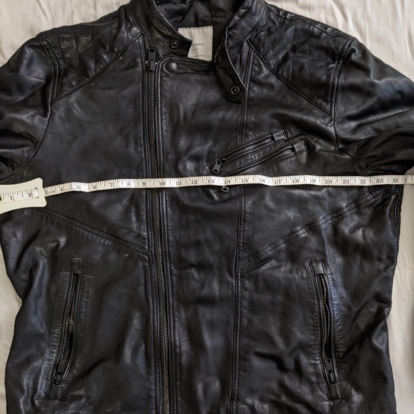 Mango men genuine leather jacket black Size L, black, biker
